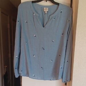 St. John's Bay Light Blue Blouse with Floral Accents